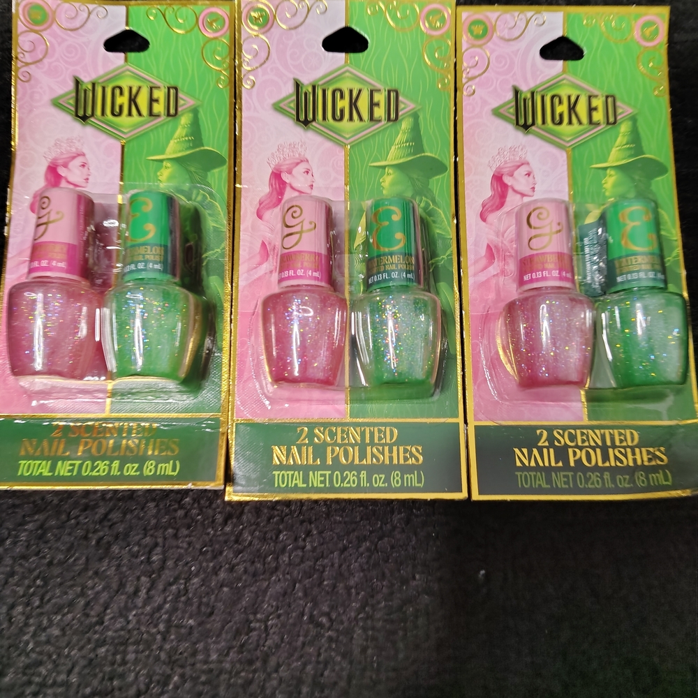 3x Wicked The Movie Scented Sparkle Mini Nail Polishes 2 Pc Duo Sets Pink Green